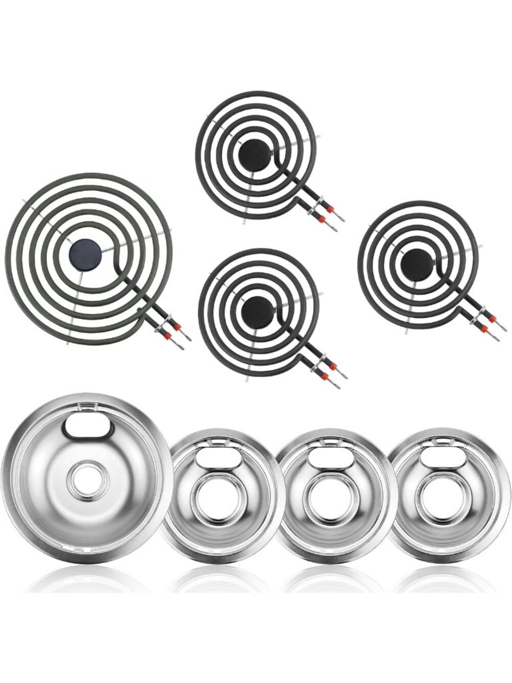 Silver Electric Stove Burner Drip Pans Set - 6” & 8” Compatible with Major